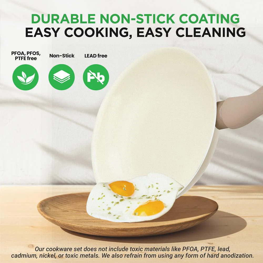 54-Piece Non-Stick Cookware Set, Even Heat Ceramic Coating, Taupe Brown - Image 3