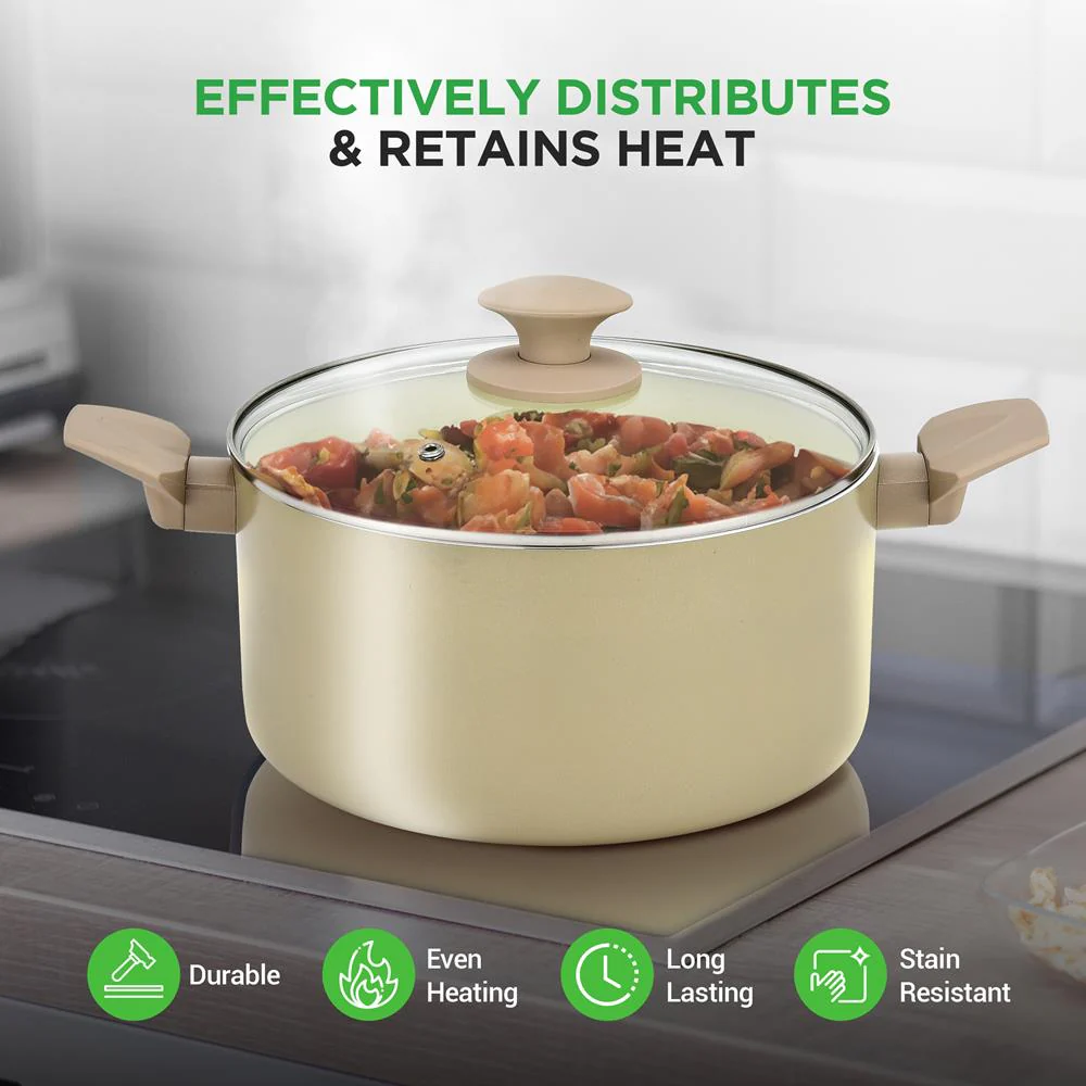 54-Piece Non-Stick Cookware Set, Even Heat Ceramic Coating, Taupe Brown - Image 4