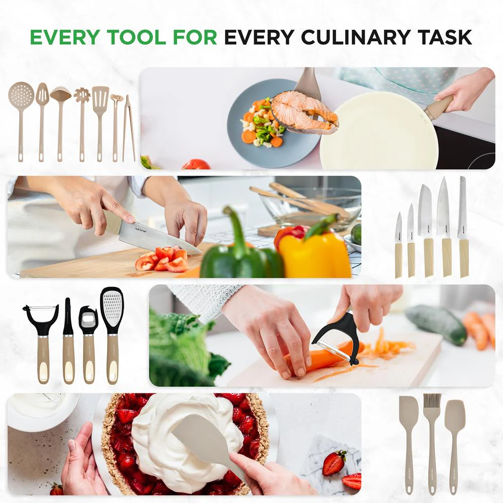 54-Piece Non-Stick Cookware Set, Even Heat Ceramic Coating, Taupe Brown - Image 5