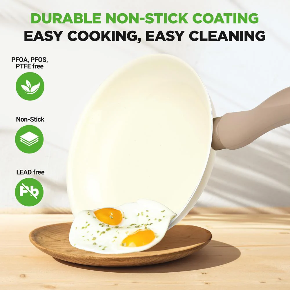 75-Piece Non-Stick Cookware Set, Ceramic Coating, Cream/Brown - Image 5