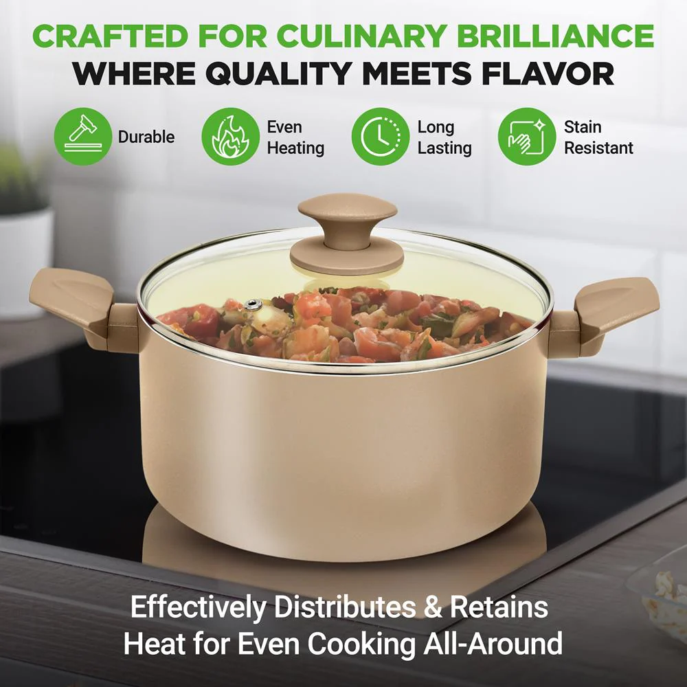 75-Piece Non-Stick Cookware Set, Ceramic Coating, Cream/Brown - Image 7