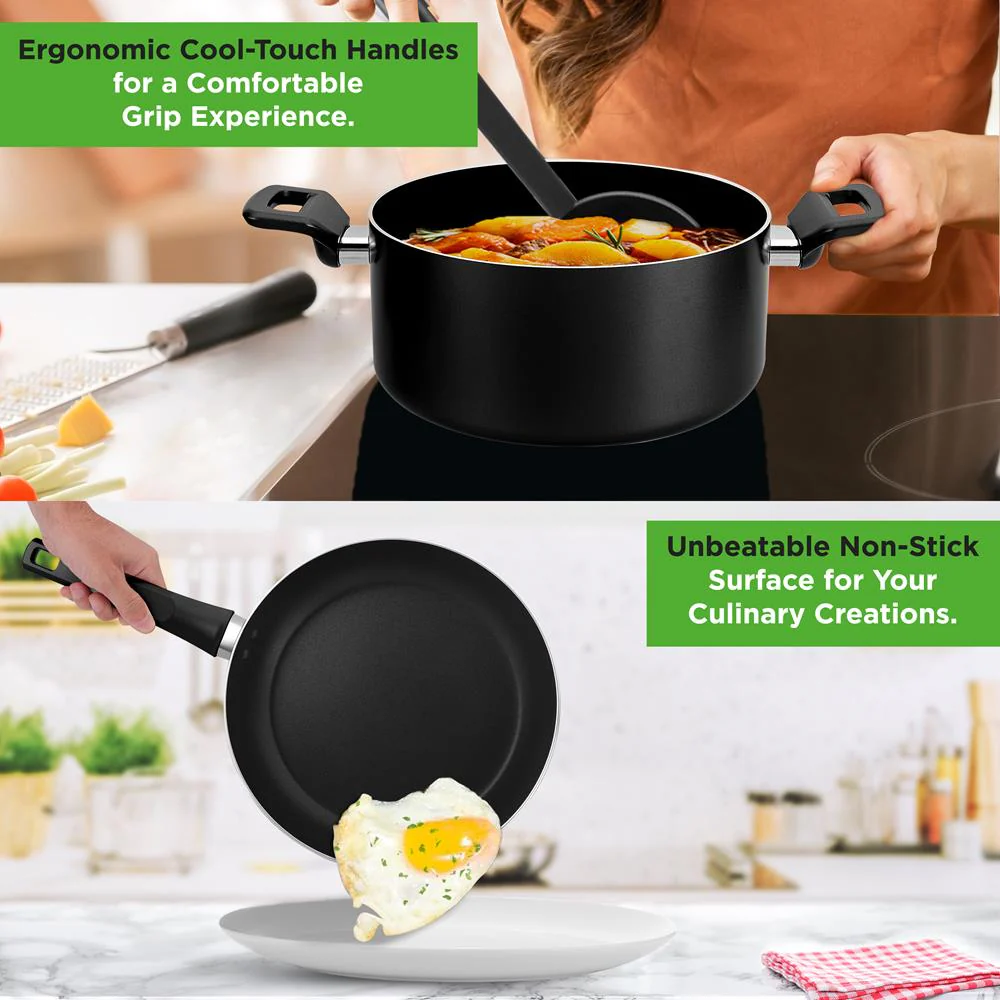 13-Piece Nonstick Cookware Set - Even Heat, Durable Coating, Glass Lids - Image 4