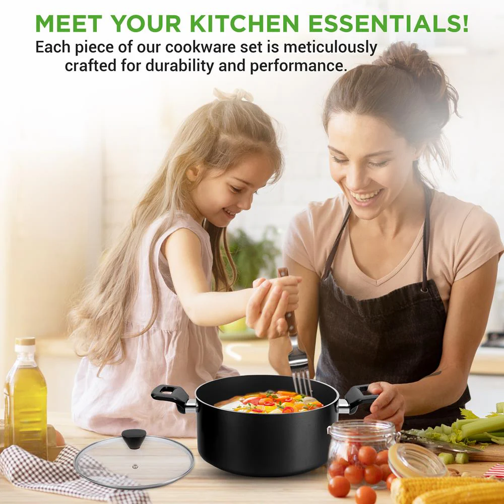 13-Piece Nonstick Cookware Set - Even Heat, Durable Coating, Glass Lids - Image 6