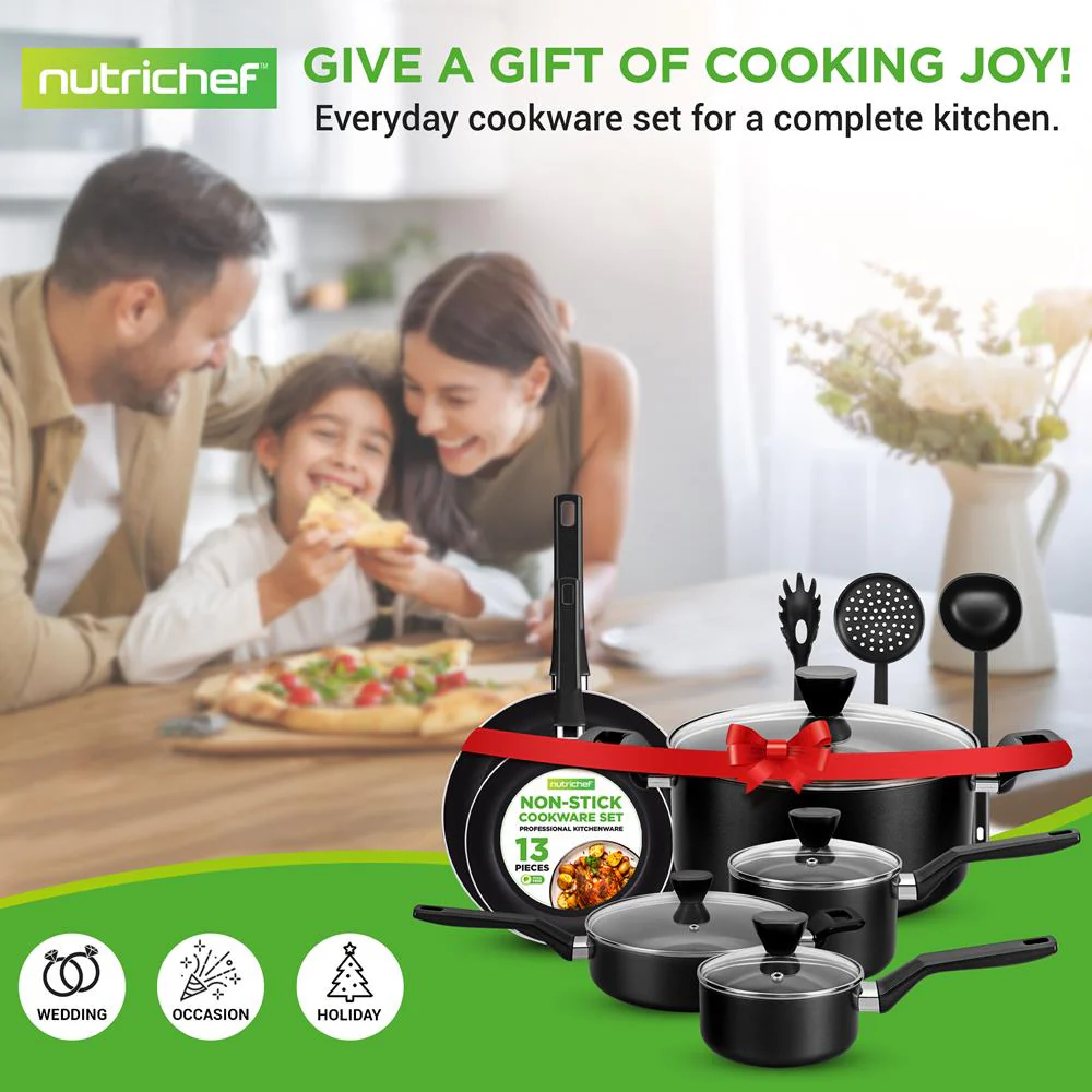 13-Piece Nonstick Cookware Set - Even Heat, Durable Coating, Glass Lids - Image 7