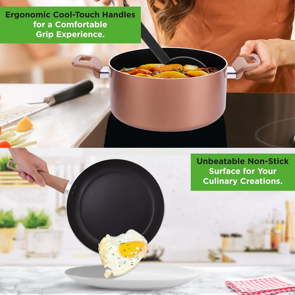 13-Piece Nonstick Cookware Set, Even Heat, Durable Coating, Brown - Image 4