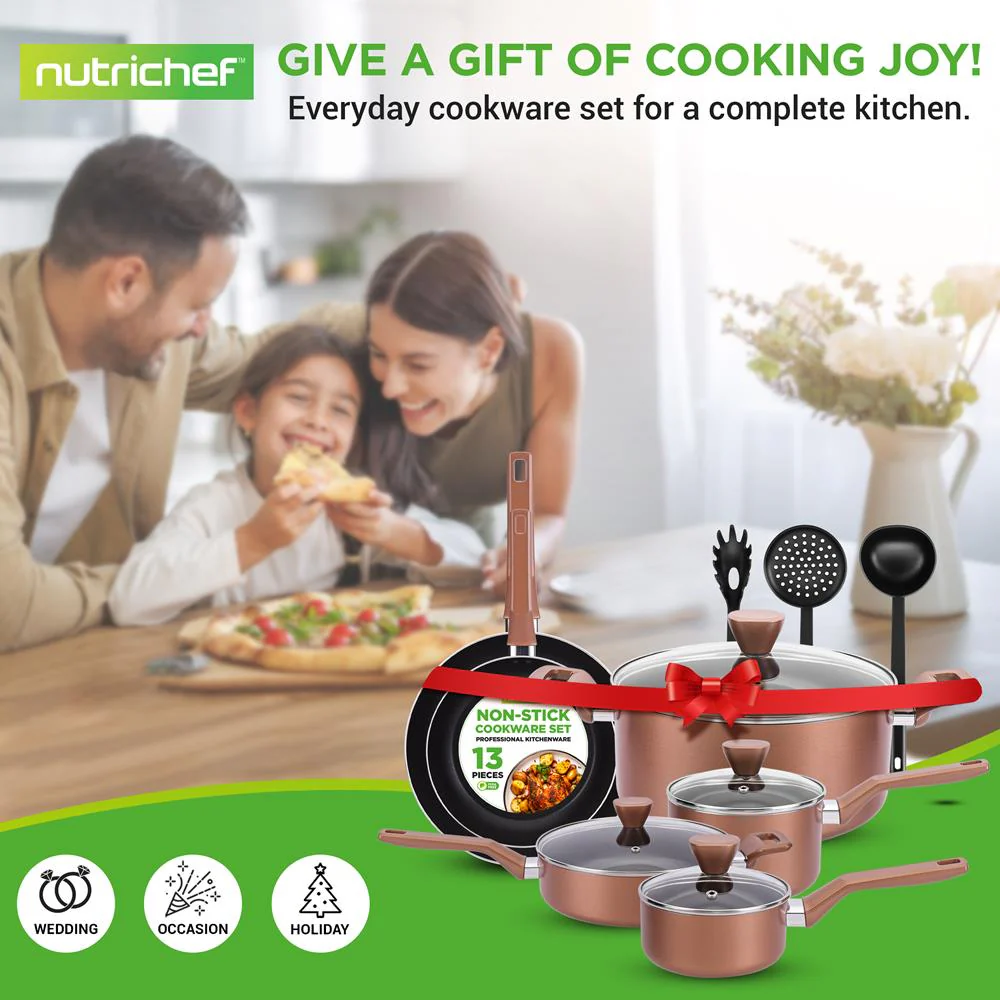 13-Piece Nonstick Cookware Set, Even Heat, Durable Coating, Brown - Image 7