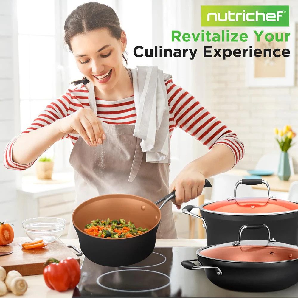 14-Piece Non-Stick Cookware Set - Even Heat, Copper Coating, Silicone Handles - Image 7