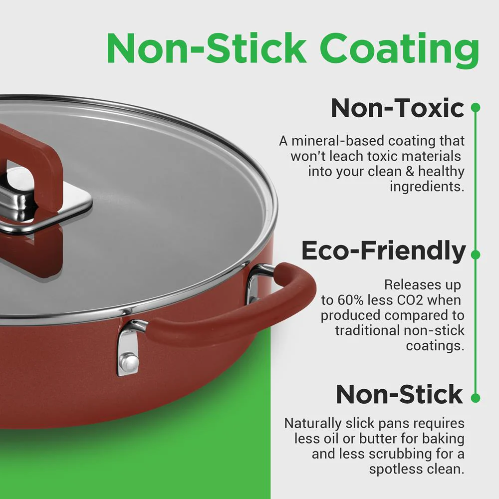 17-Piece Nonstick Cookware Set, Space-Saving Stackable Design, Brown - Image 5