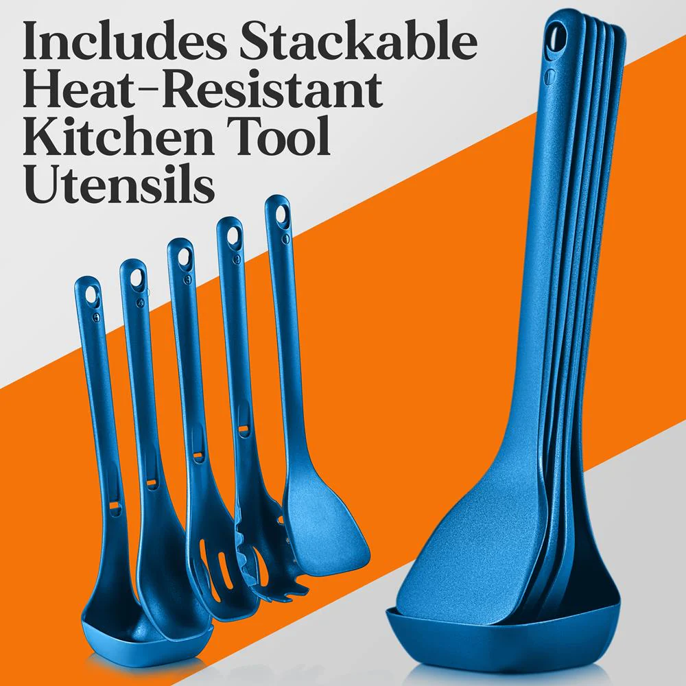 17-Pc Non-Stick Cookware Set, Space-Saving, Induction Base, Blue - Image 7