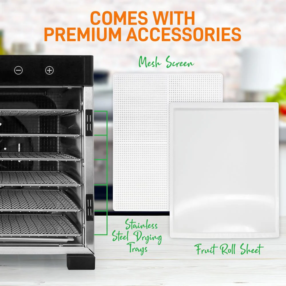 Premium Food Dehydrator Machine - 6 Stainless Steel Trays With Digital Timer And Temperature Control, 600 Watts - Image 4