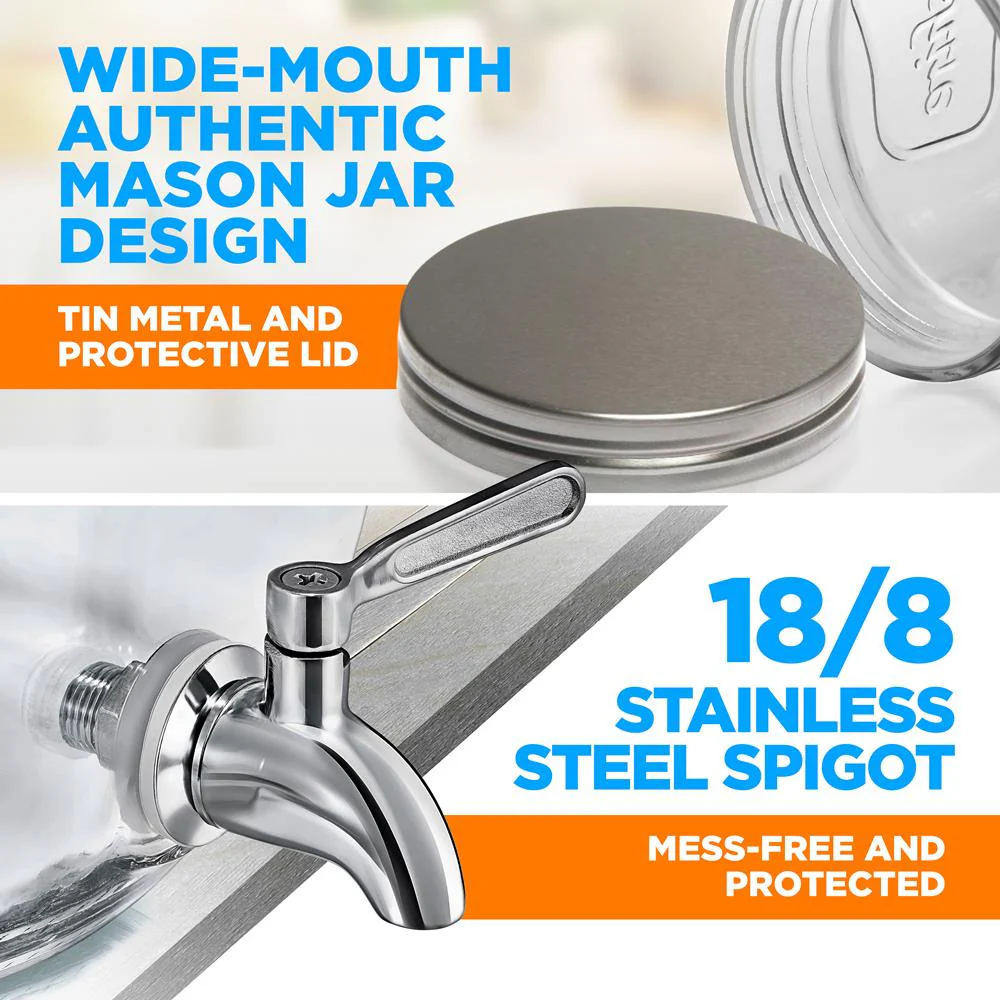 1-Gallon Glass Beverage Dispenser With Stainless Tap And Spigot Metal Lid Filters - Image 3