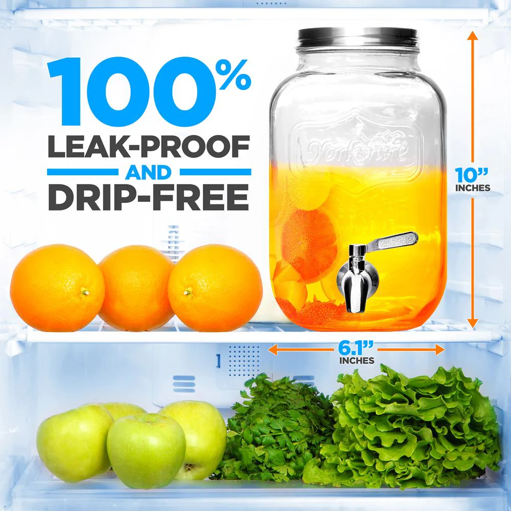 1-Gallon Glass Beverage Dispenser With Stainless Tap And Spigot Metal Lid Filters - Image 5
