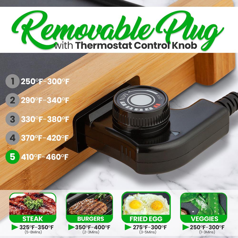 Smokeless Indoor Electric Grill, Non-Stick, Bamboo Tray, 1800W - Image 3