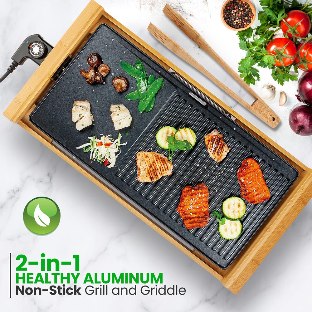 Smokeless Indoor Electric Grill, Non-Stick, Bamboo Tray, 1800W - Image 4