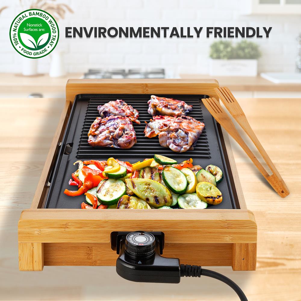 Smokeless Indoor Electric Grill, Non-Stick, Bamboo Tray, 1800W - Image 5