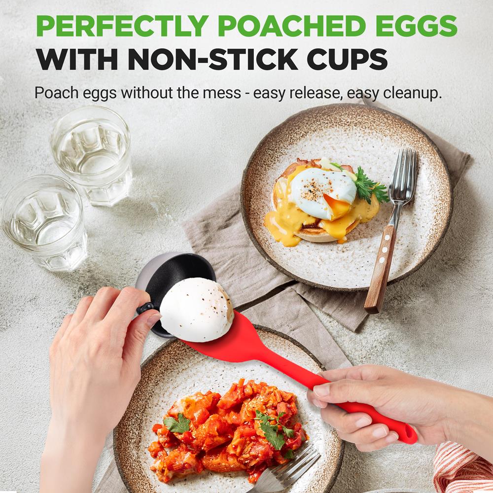 Egg Poacher Set for Perfect Eggs, Stainless Steel, Glass Lid, Silver - Image 2