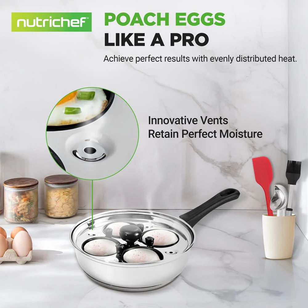 Egg Poacher Set for Perfect Eggs, Stainless Steel, Glass Lid, Silver - Image 5