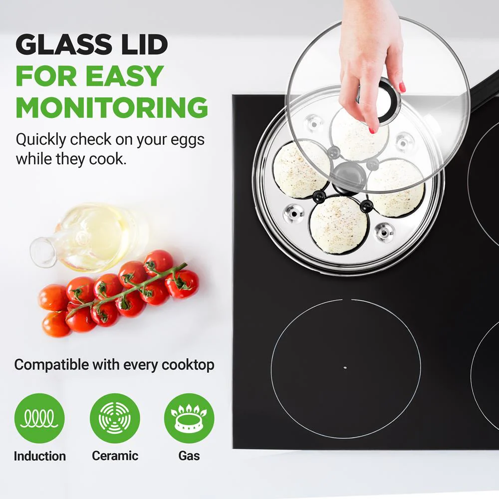 Egg Poacher Set for Perfect Eggs, Stainless Steel, Glass Lid, Silver - Image 6
