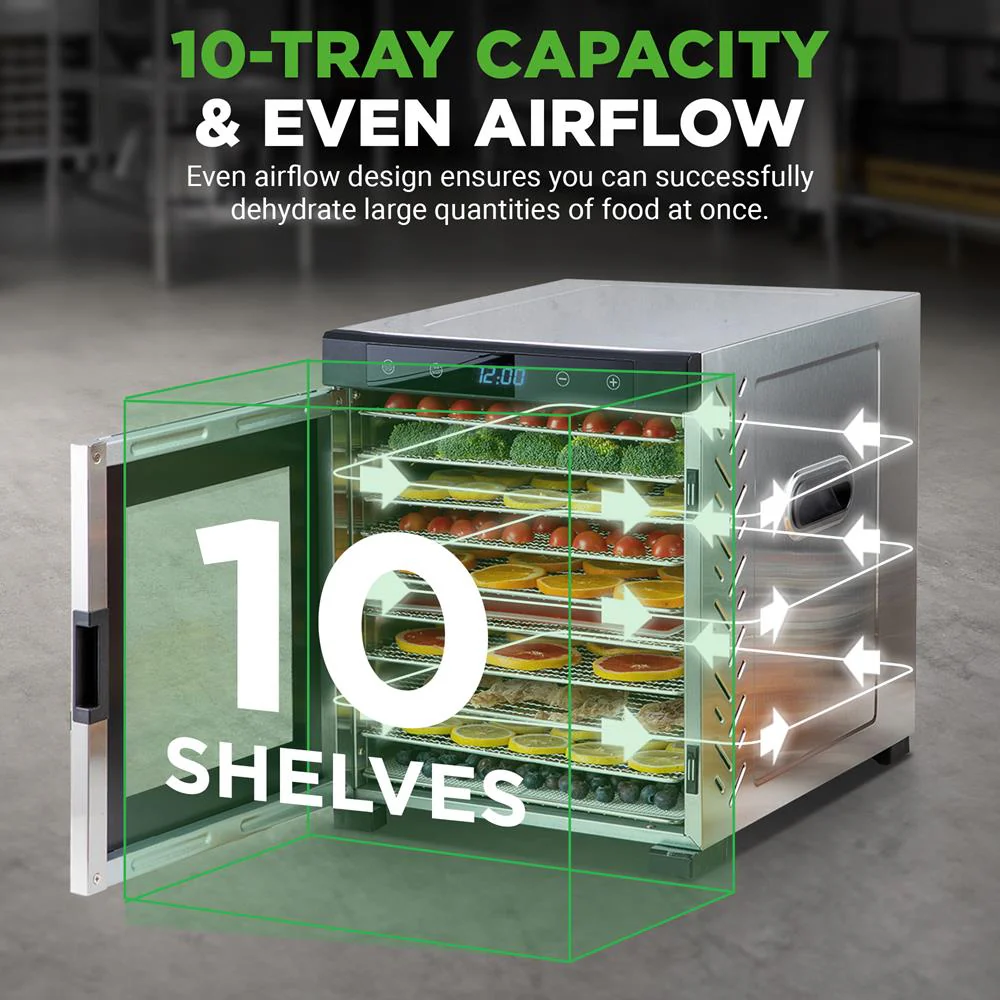 Electric Food Dehydrator 10-Tray Stainless Steel Digital Timer 900W - Image 2