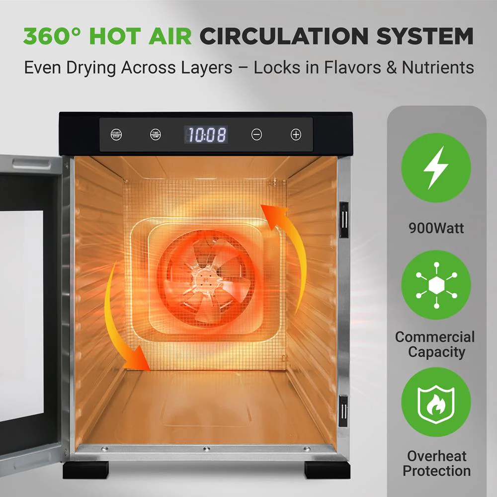 Electric Food Dehydrator 10-Tray Stainless Steel Digital Timer 900W - Image 3