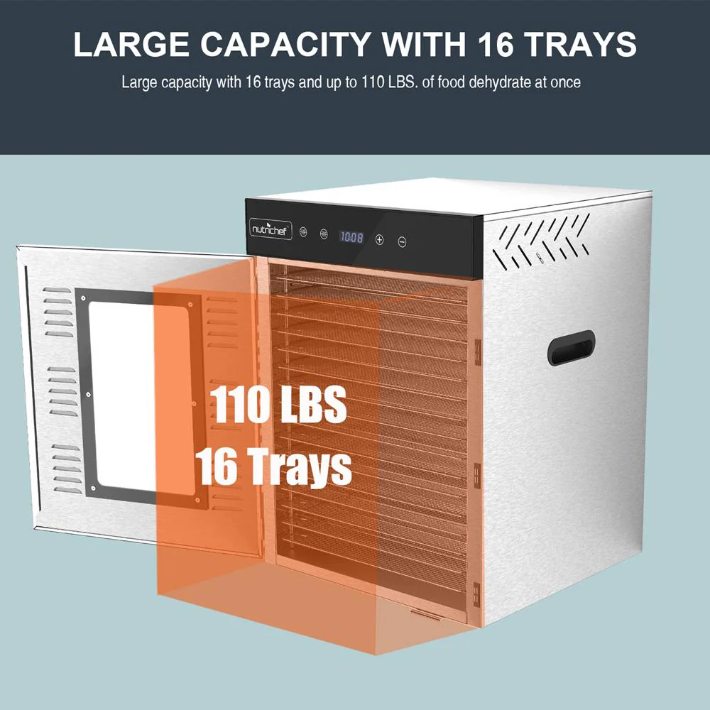 Electric Food Dehydrator 16 Trays Stainless Steel Digital Timer 1500W - Image 2