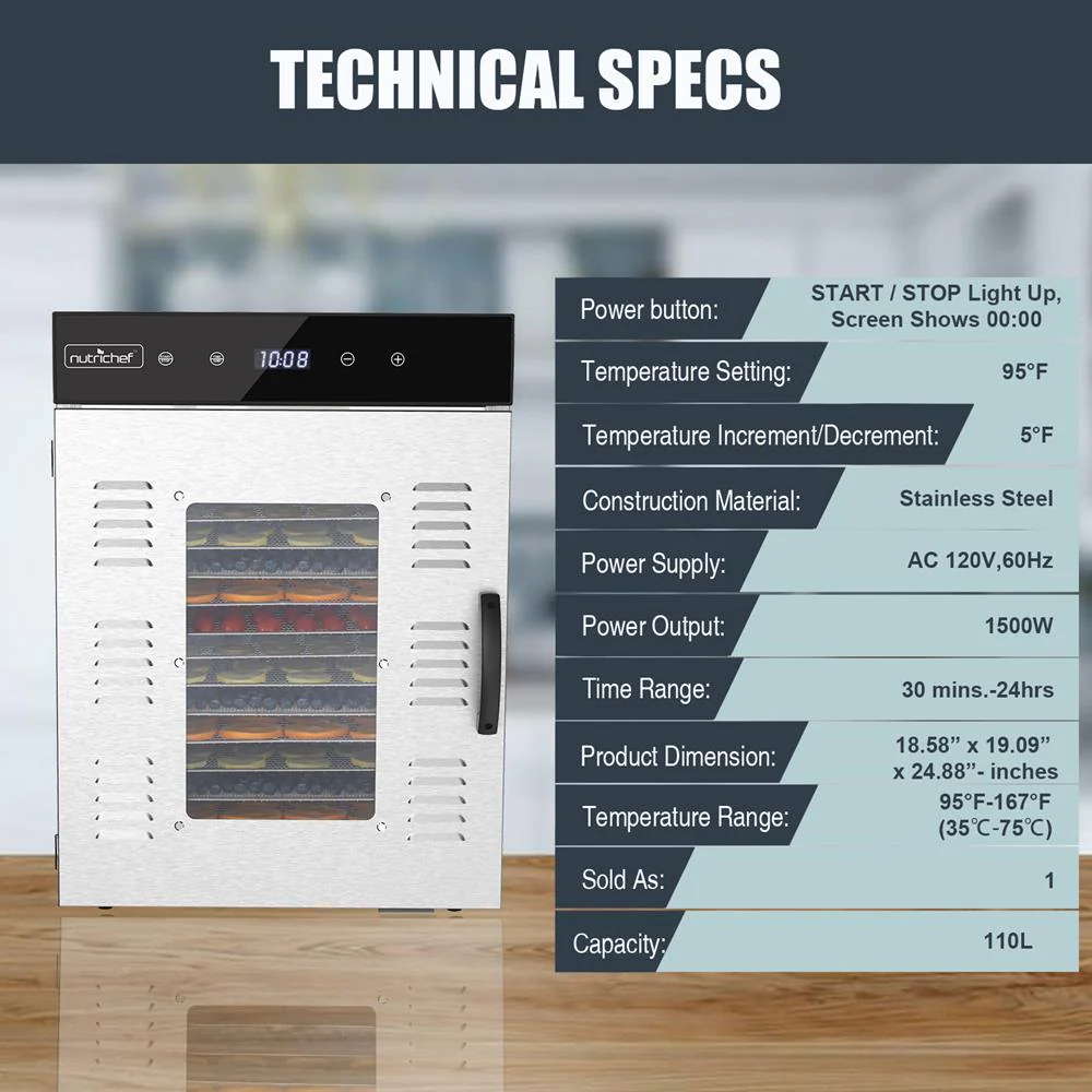 Electric Food Dehydrator 16 Trays Stainless Steel Digital Timer 1500W - Image 3