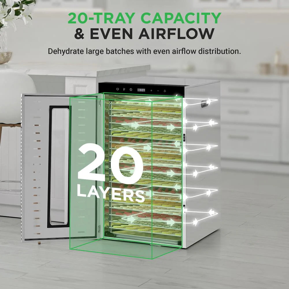 20-Shelf Food Dehydrator, Digital Timer, Stainless Steel, Easy Monitoring - Image 2