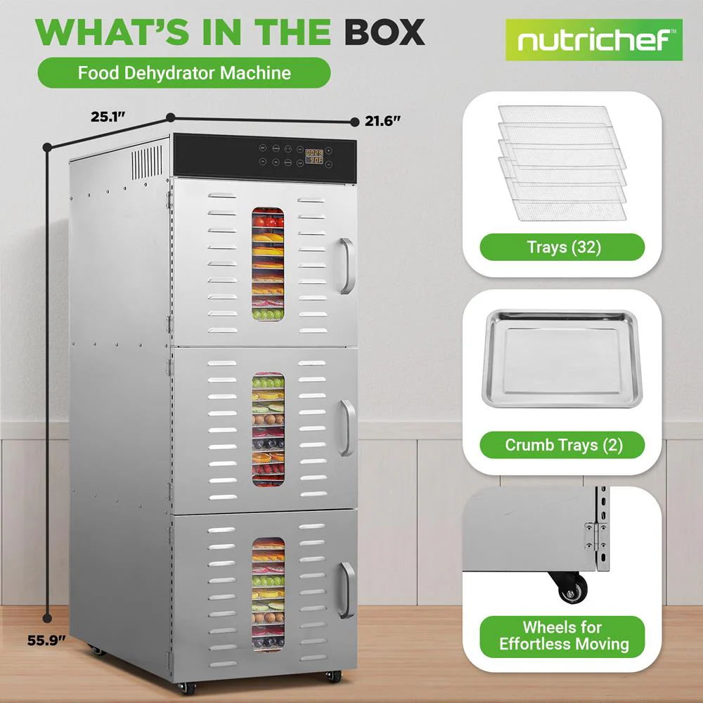 Commercial Food Dehydrator, 30 Trays, Digital Timer, Stainless Steel - Image 7