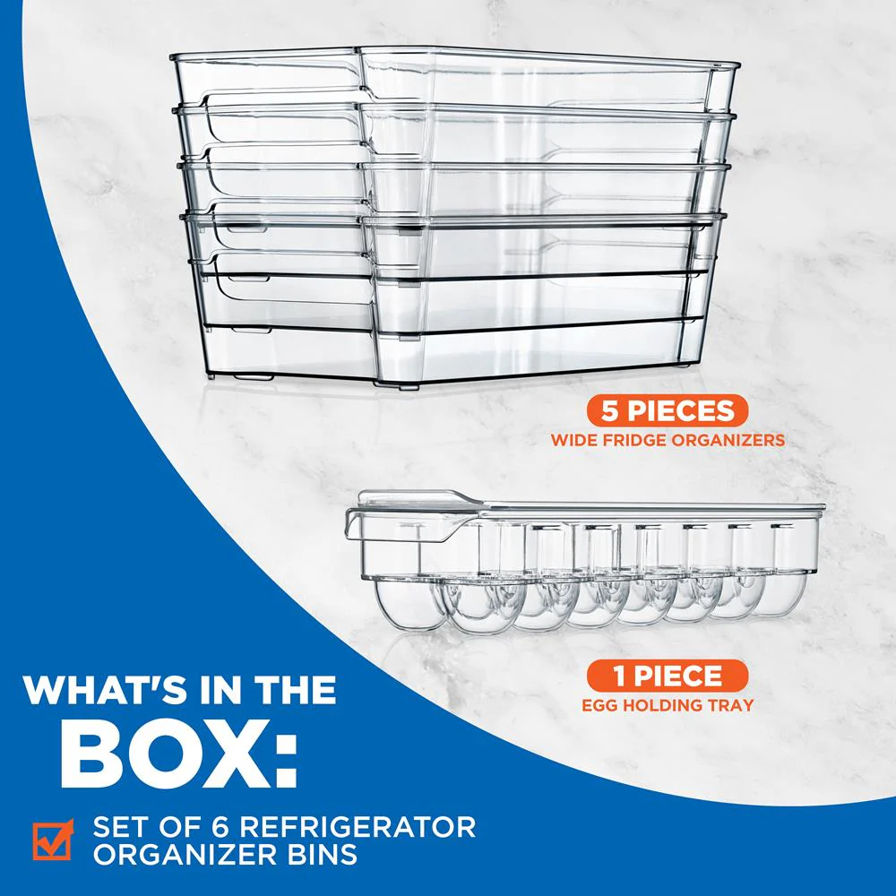 6-Piece Clear Fridge Organizer Set, BPA-Free, Shatter-Resistant Plastic - Image 7