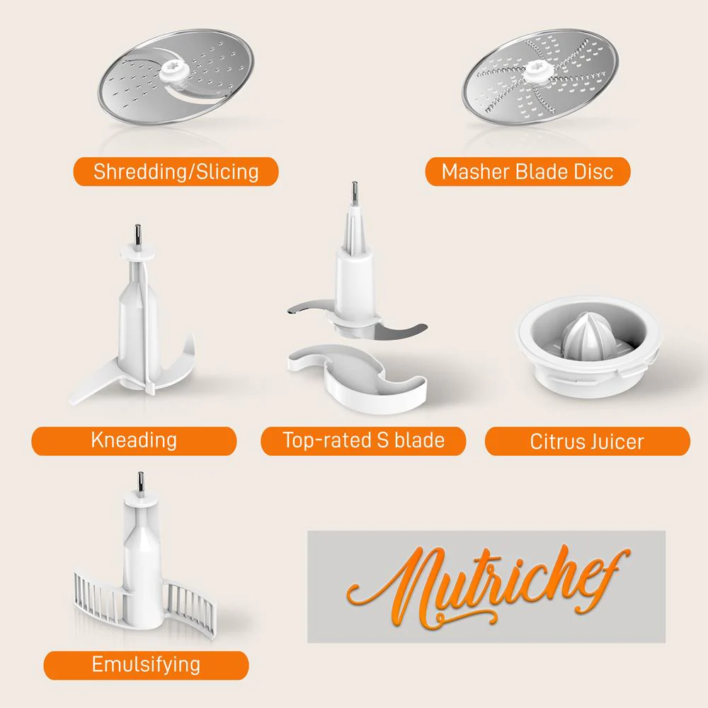 Multifunction Food Processor - Ultra Quiet Powerful Motor, Includes 6 Attachment Blades, Up To 2L Capacity - Image 2