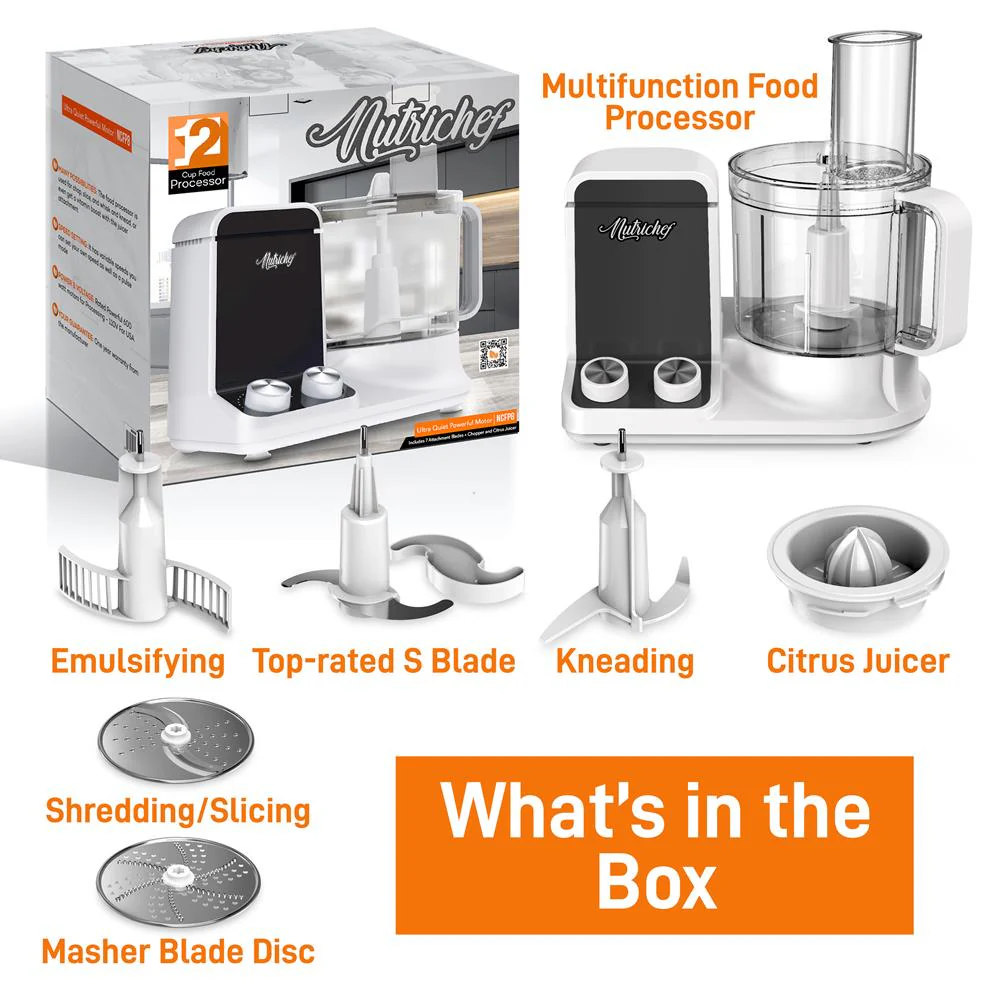 Multifunction Food Processor - Ultra Quiet Powerful Motor, Includes 6 Attachment Blades, Up To 2L Capacity - Image 7