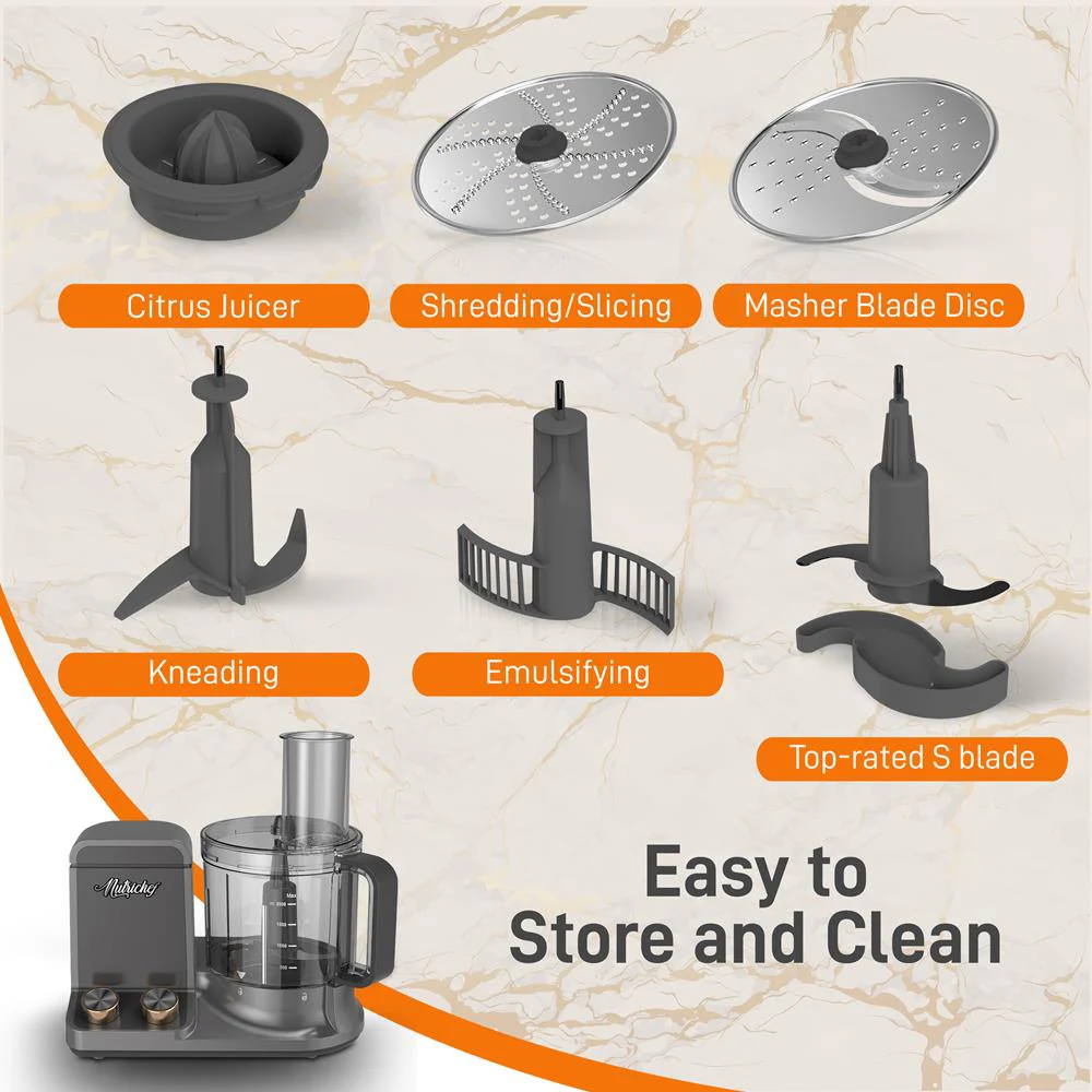 Multifunction Food Processor - Ultra Quiet Powerful Motor, Includes 6 Attachment Blades, Up To 2L Capacity - Image 2