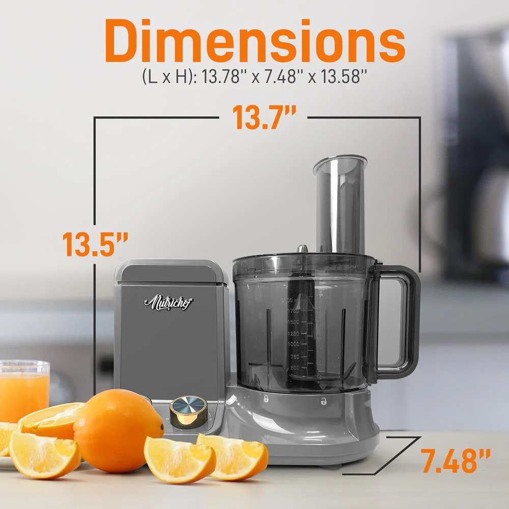 Multifunction Food Processor - Ultra Quiet Powerful Motor, Includes 6 Attachment Blades, Up To 2L Capacity - Image 3