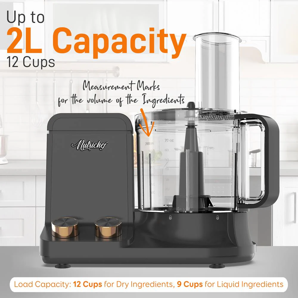 Multifunction Food Processor - Ultra Quiet Powerful Motor, Includes 6 Attachment Blades, Up To 2L Capacity - Image 5