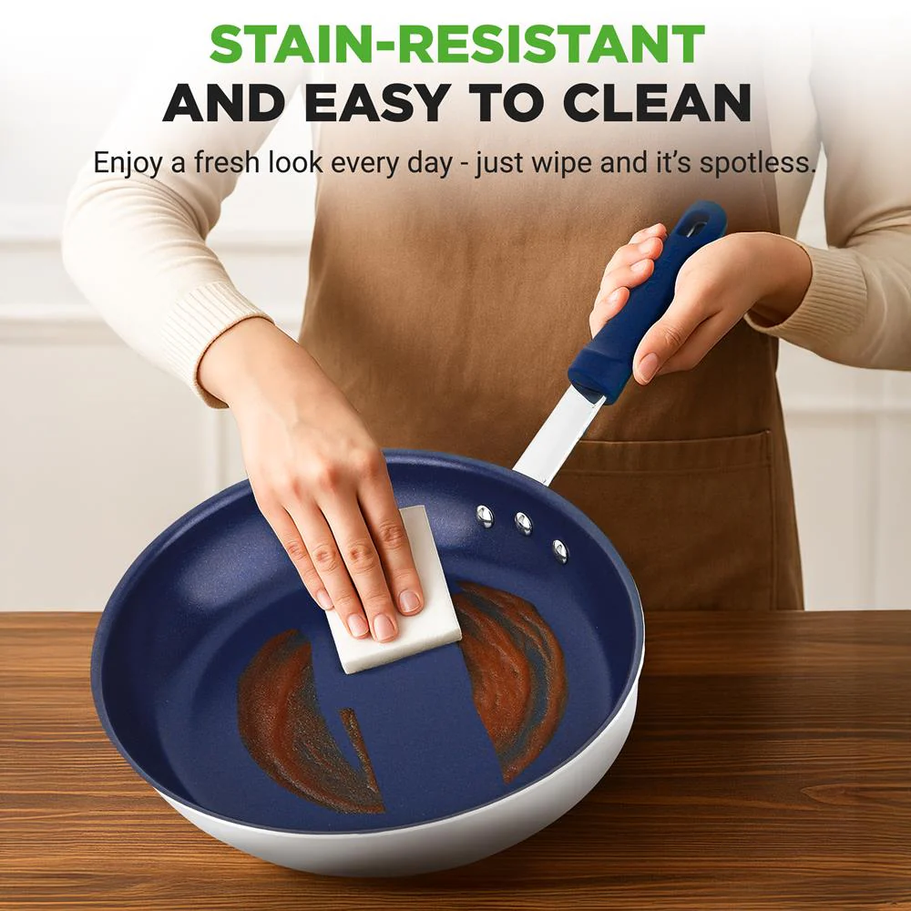 12" Nonstick Fry Pan with Lid - Even Heat Ceramic Coating, Blue Handle - Image 5