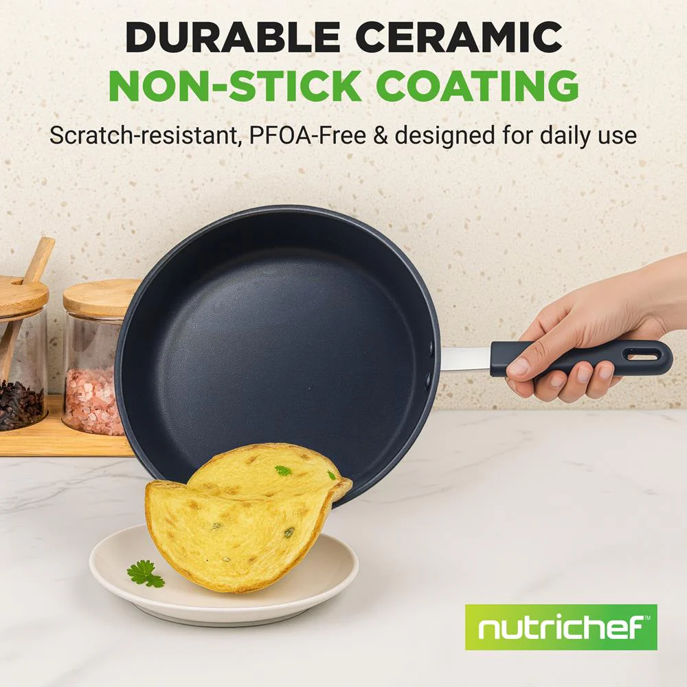 10" Nonstick Fry Pan - Easy Clean Ceramic Coating, Blue Silicone Handle - Image 3