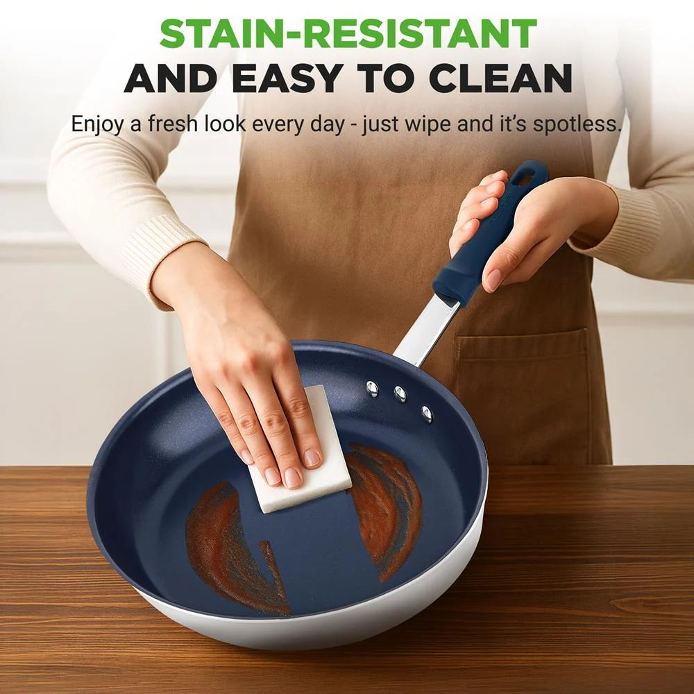10" Nonstick Fry Pan - Easy Clean Ceramic Coating, Blue Silicone Handle - Image 5