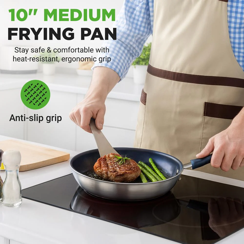 10" Nonstick Fry Pan - Easy Clean Ceramic Coating, Blue Silicone Handle - Image 7