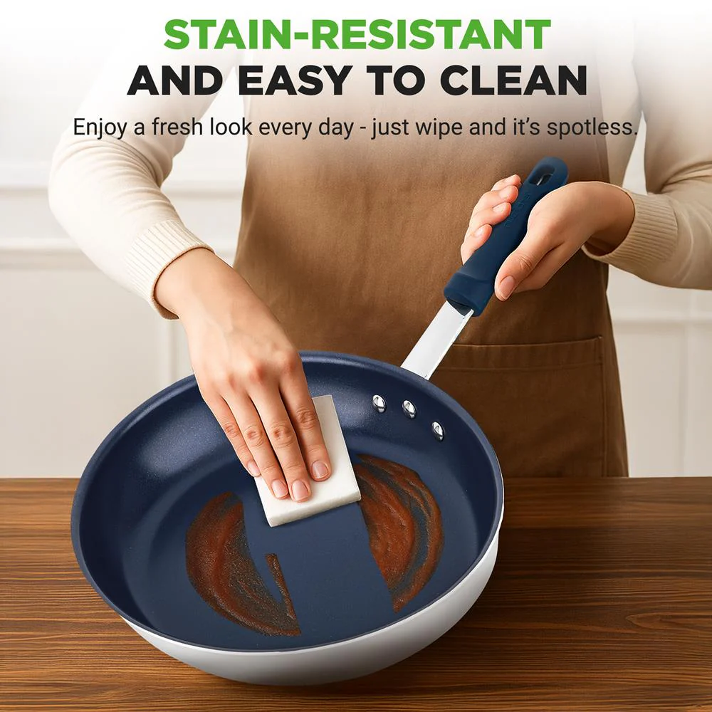 12" Nonstick Fry Pan - Easy Clean Ceramic Coating, Blue Silicone Handle - Image 5