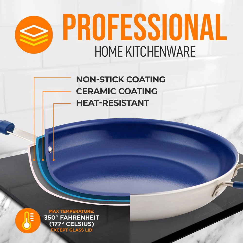 14''Non-Stick Fry Pan - Durable Pan With Silicone Handle, Ceramic Coating Inside - Image 3