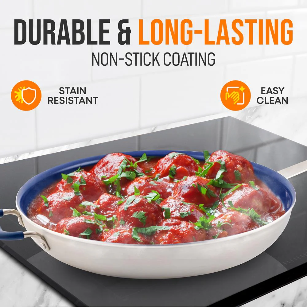 14''Non-Stick Fry Pan - Durable Pan With Silicone Handle, Ceramic Coating Inside - Image 6