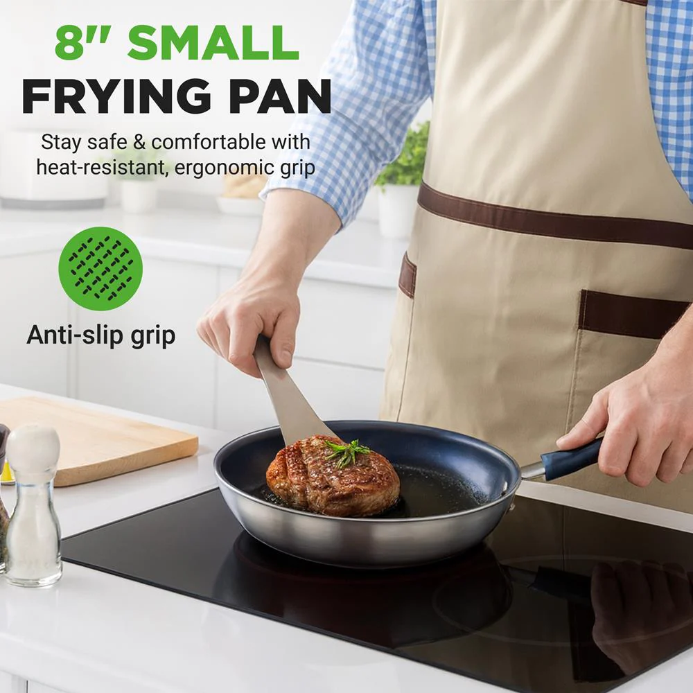 8" Nonstick Fry Pan - Easy Clean Ceramic, Blue Silicone Handle - Image 7