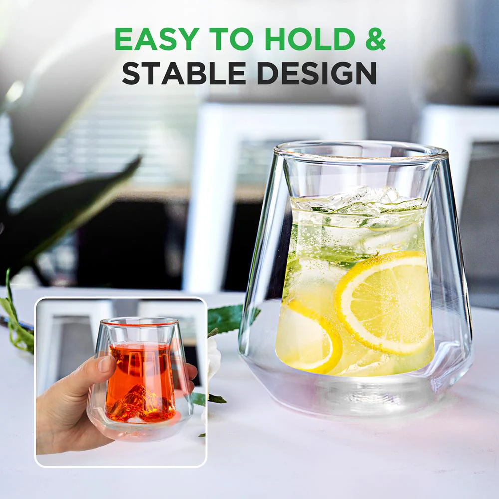 Double Wall Insulated Glasses - Sweat Free, Borosilicate, Clear, 8 oz, 2pcs - Image 3