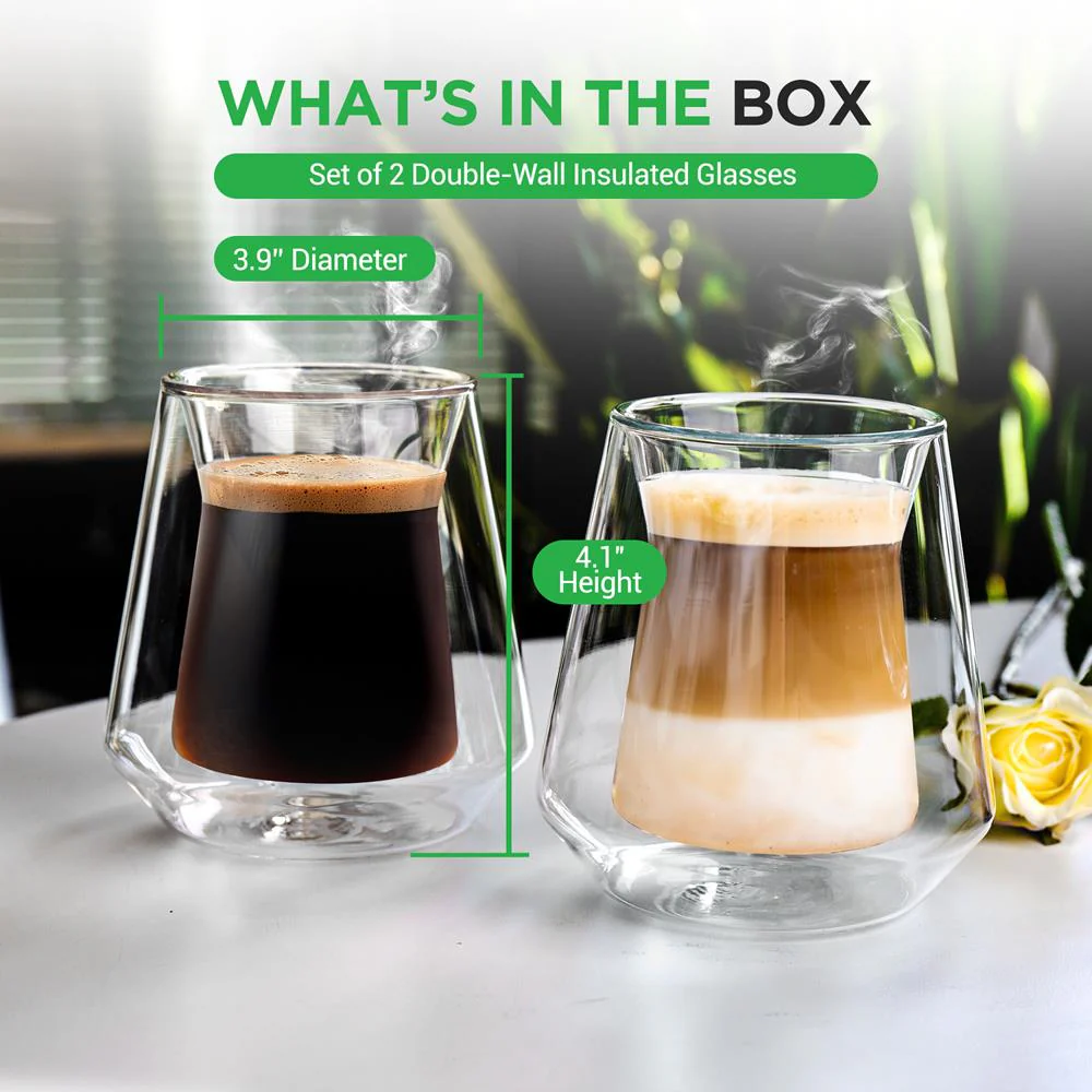 Double Wall Insulated Glasses - Sweat Free, Borosilicate, Clear, 8 oz, 2pcs - Image 7