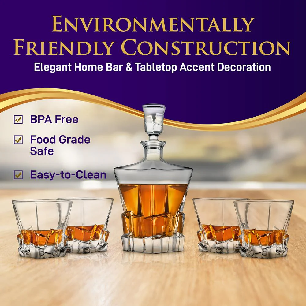 Whiskey Decanter Set Enhances Flavor Crystal Glass Clear - Image 3