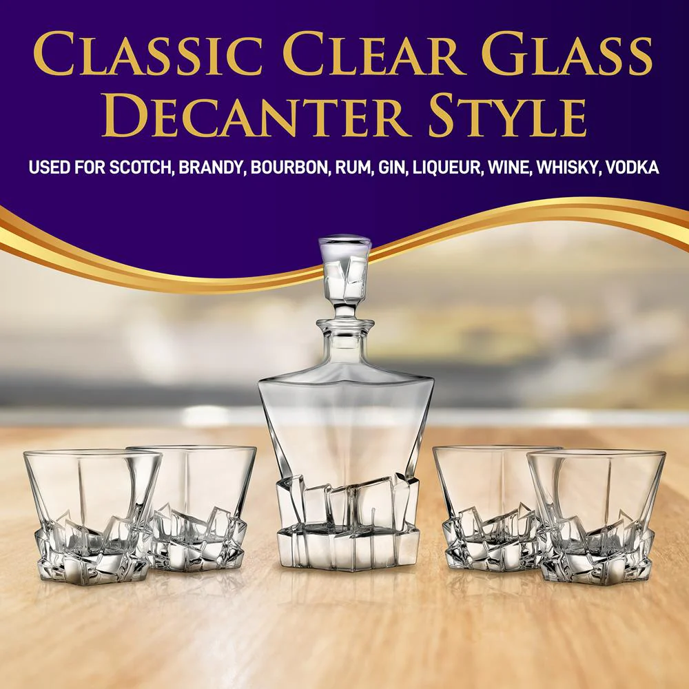 Whiskey Decanter Set Enhances Flavor Crystal Glass Clear - Image 4