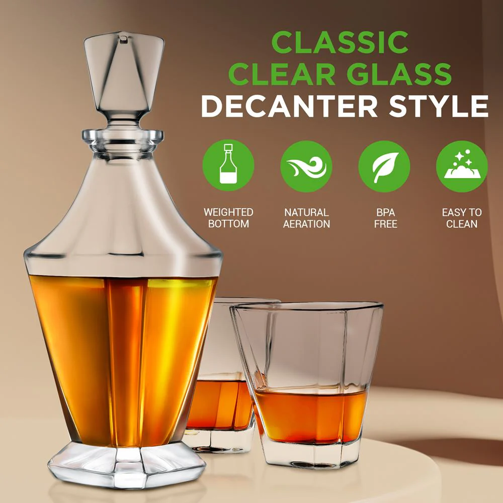 Whiskey Decanter Set Enhances Flavor Crystal Glass 850ml 4 Glasses - Image 3
