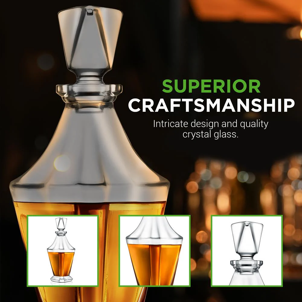 Whiskey Decanter Set Enhances Flavor Crystal Glass 850ml 4 Glasses - Image 4