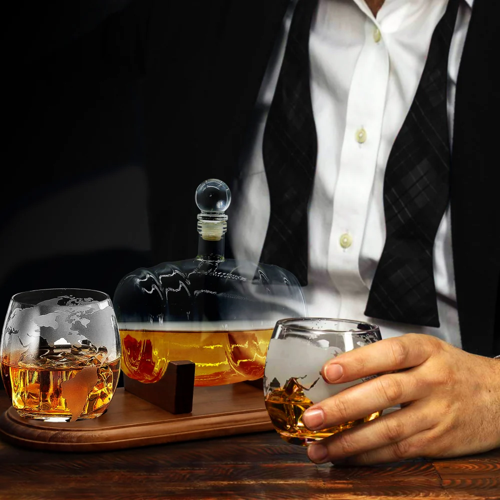 Glass Whiskey Decanter Set - Enhances Flavor - 750ml Barrel Design - Image 3