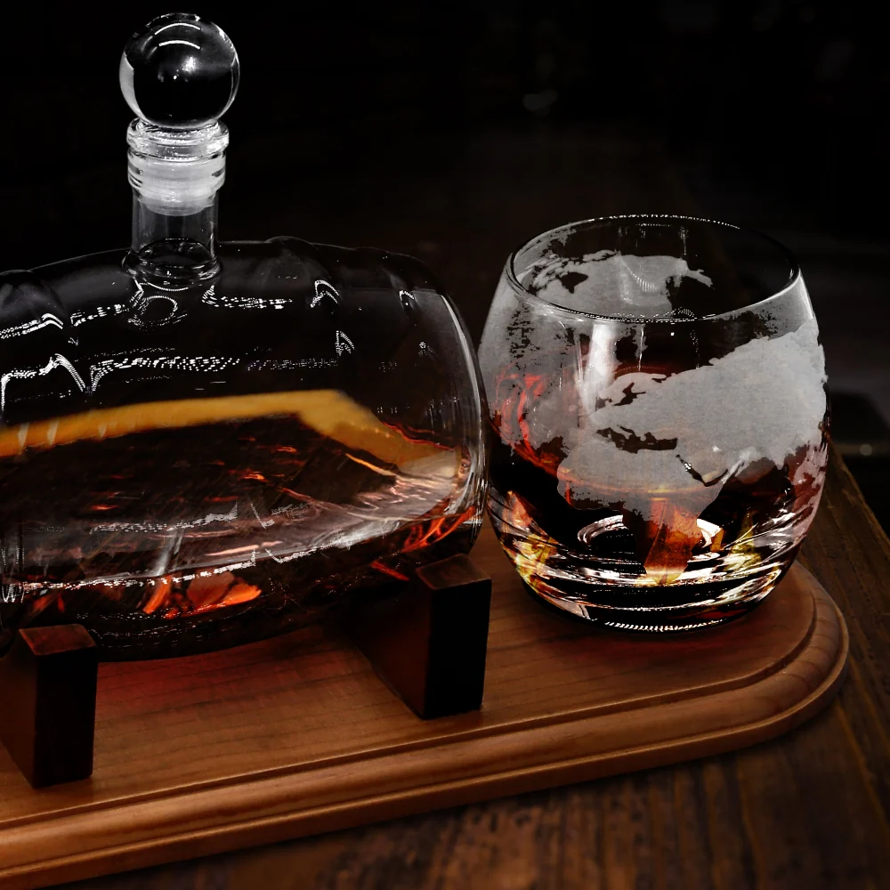 Glass Whiskey Decanter Set - Enhances Flavor - 750ml Barrel Design - Image 6